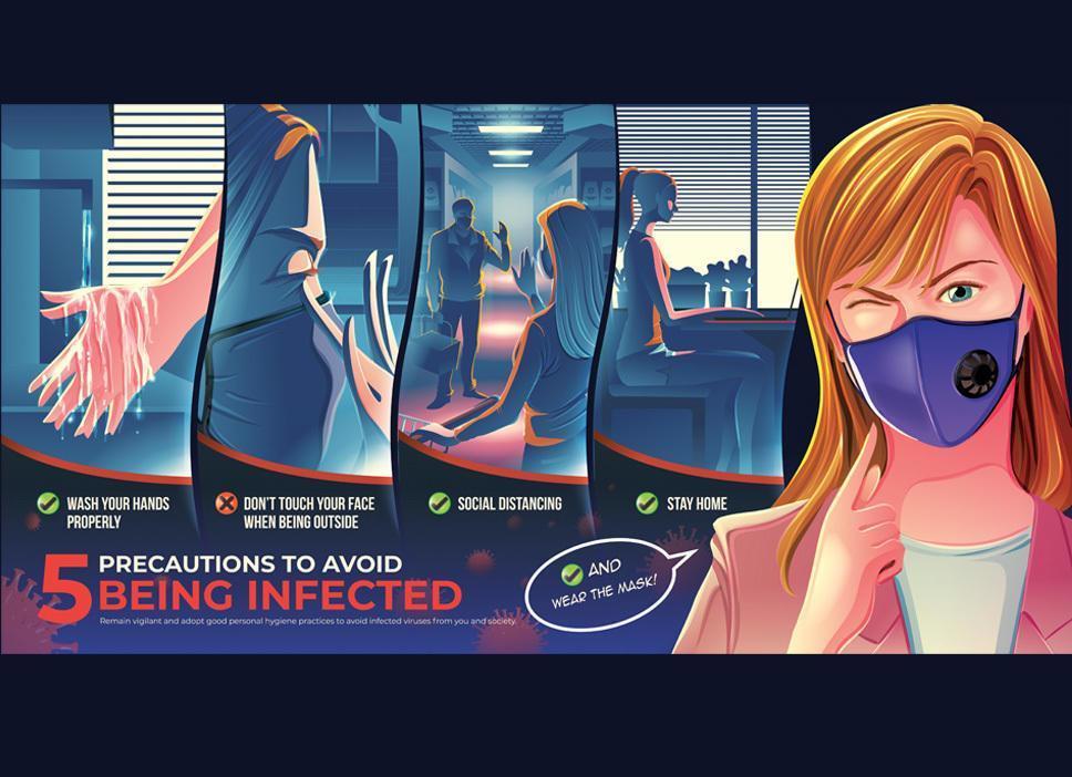 Illustrated Poster with Precautions to Avoid Being Infected vector