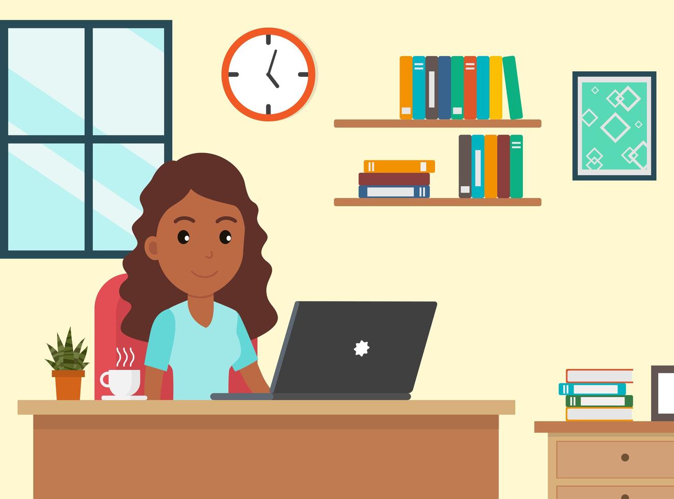 Cartoon African American Woman Working at Home vector