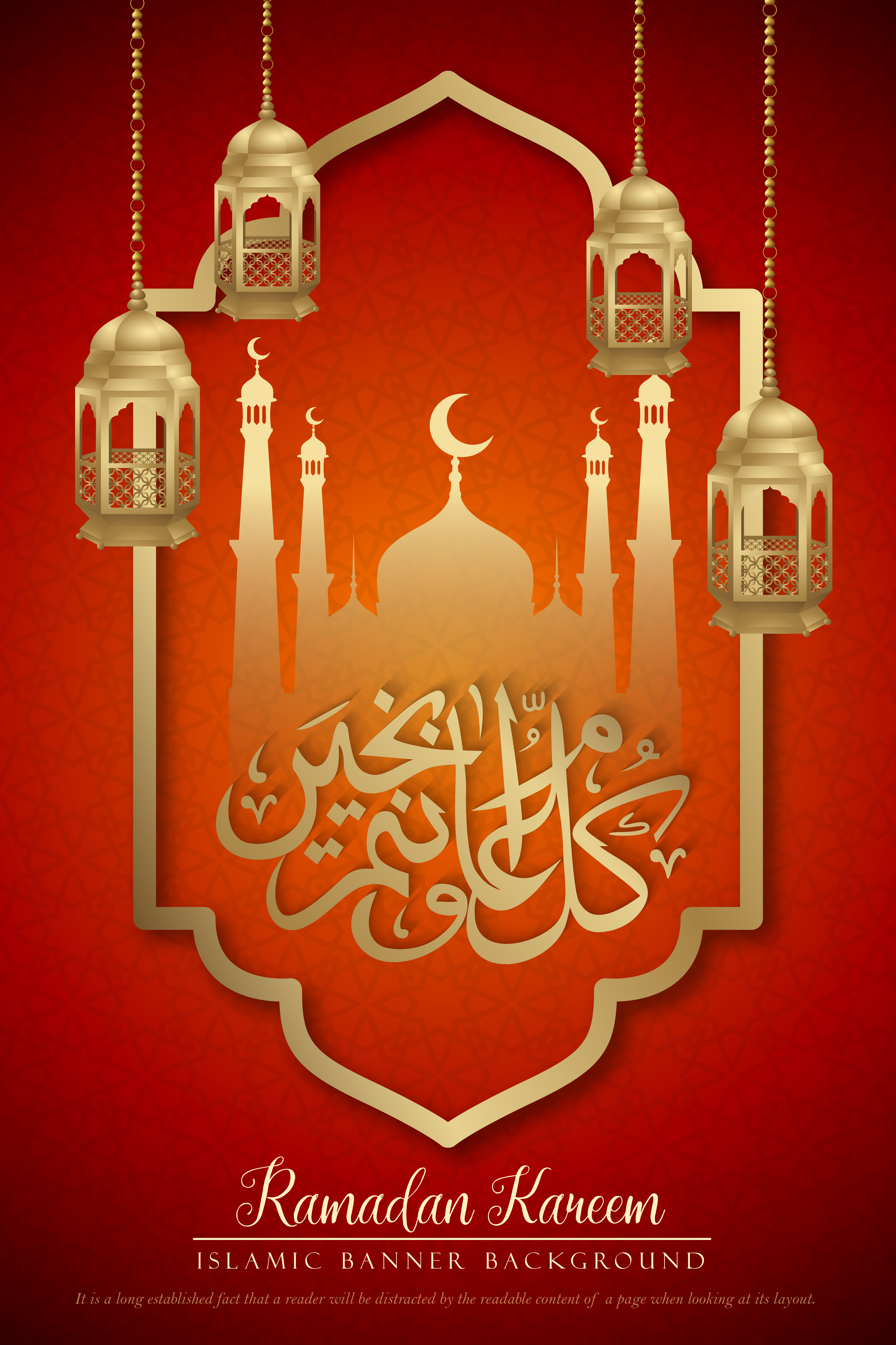 Ramadan Kareem Red and Gold Vertical Poster Design - Download Free