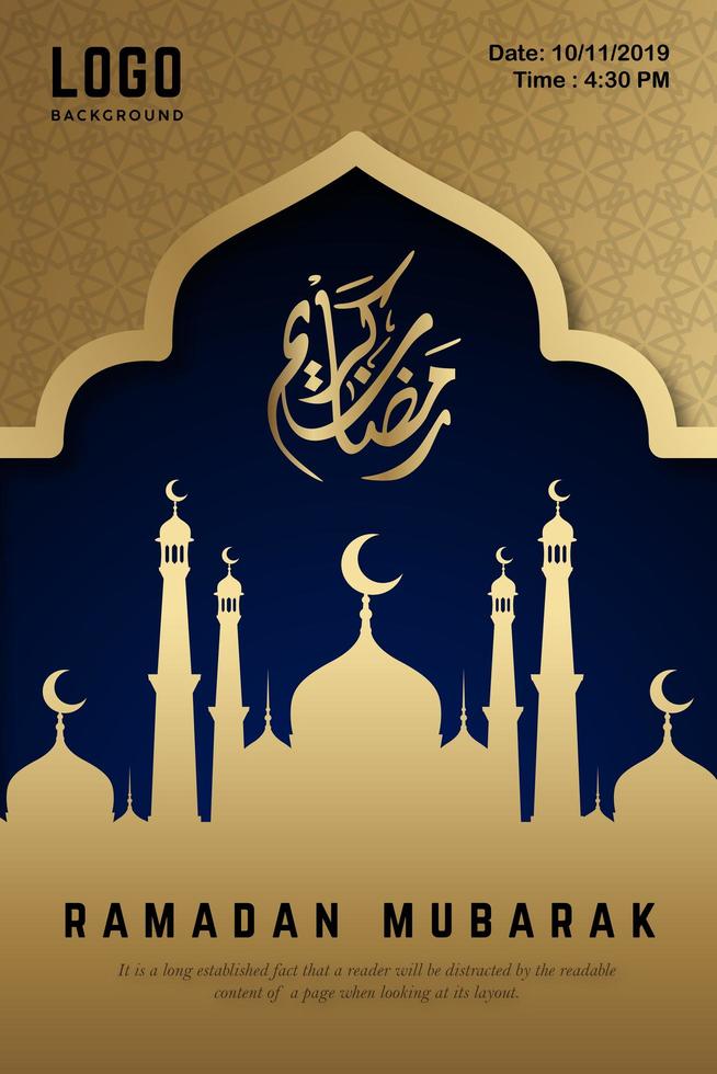 Ramadan Mubarak Gold and Blue Night Poster  vector