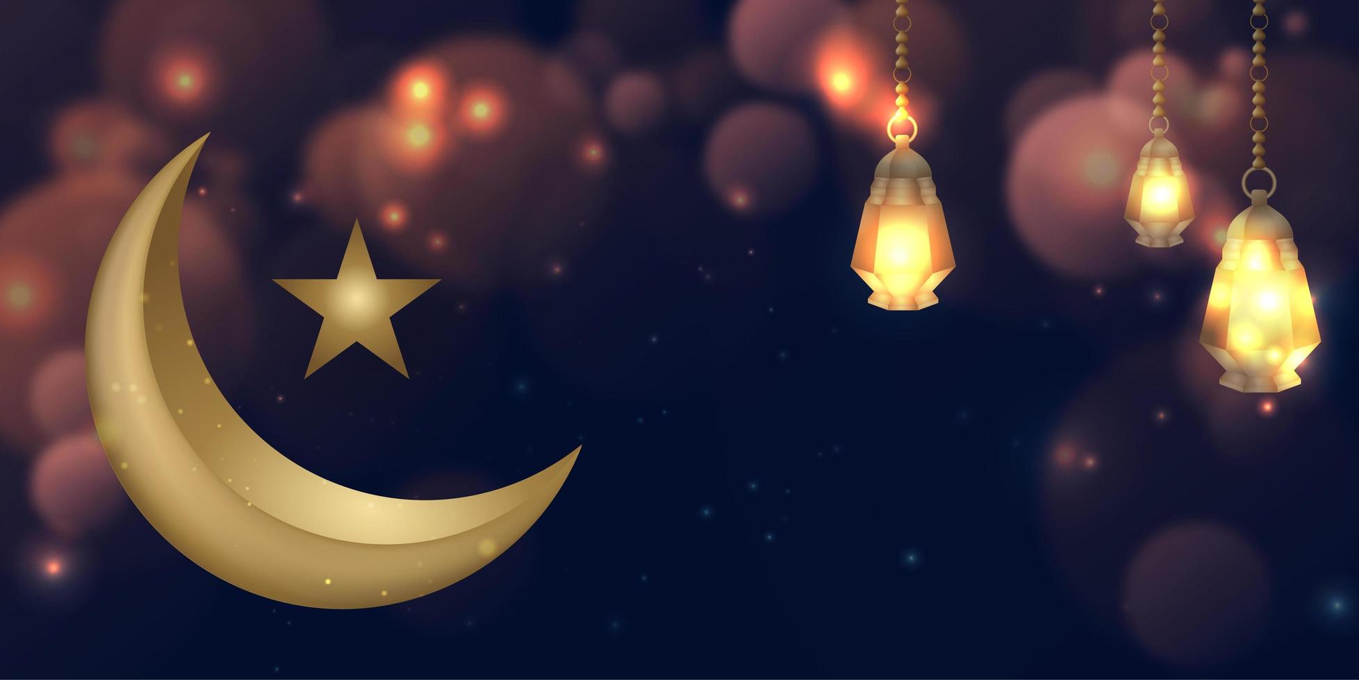 Ramadan Kareem Glowing Golden Moon Background vector