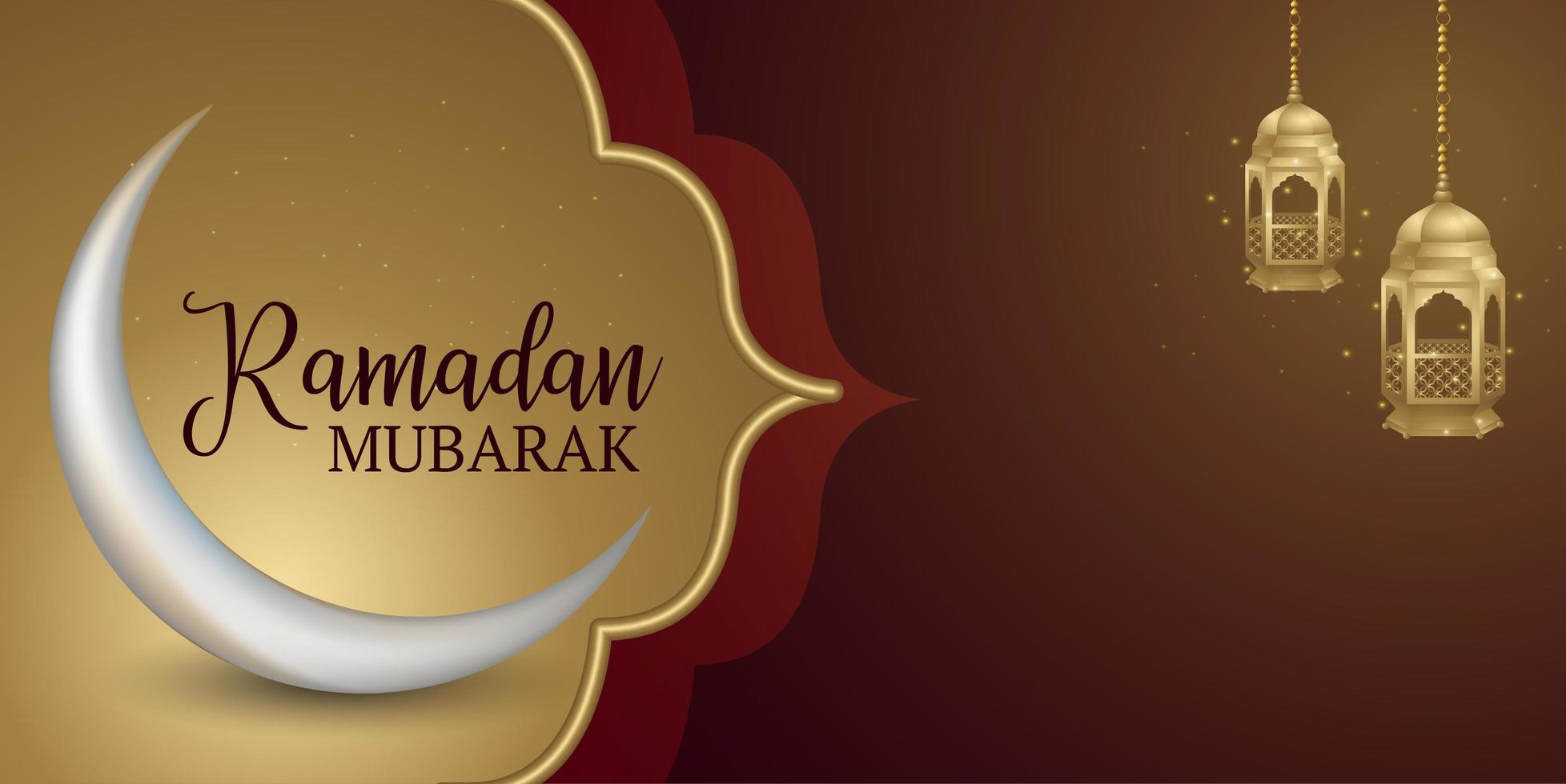 Ramadan Kareem Gold Frame and Glowing Lanterns Banner vector