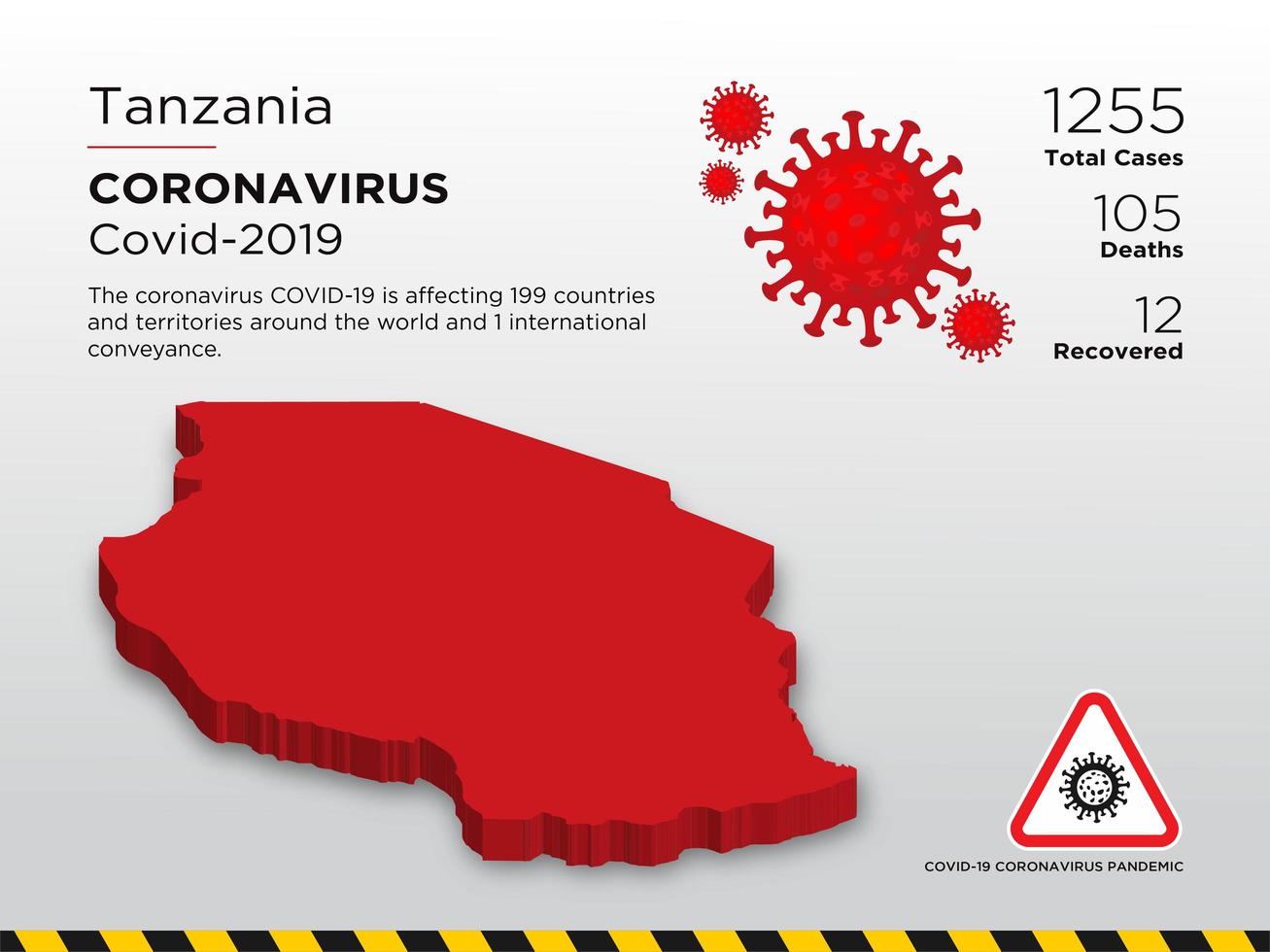 mapa del país afectado por coronavirus en tanzania vector