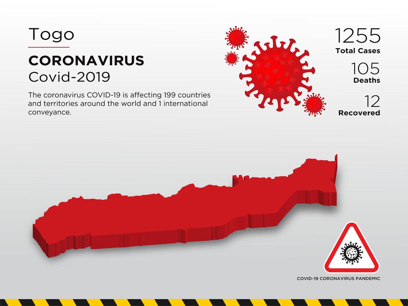 Togo mapa del país afectado de coronavirus vector