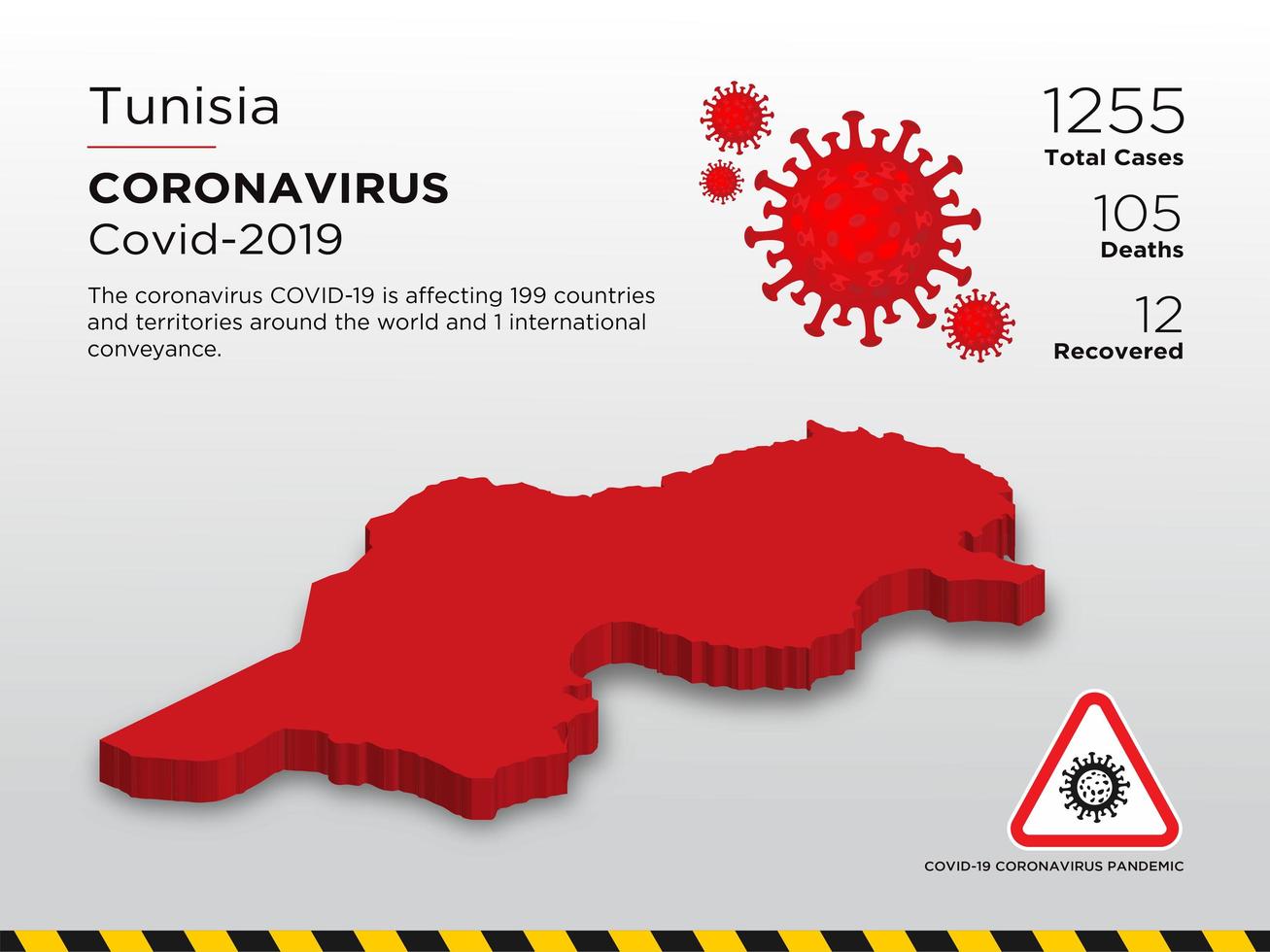 Túnez afectado mapa del país de propagación de coronavirus vector