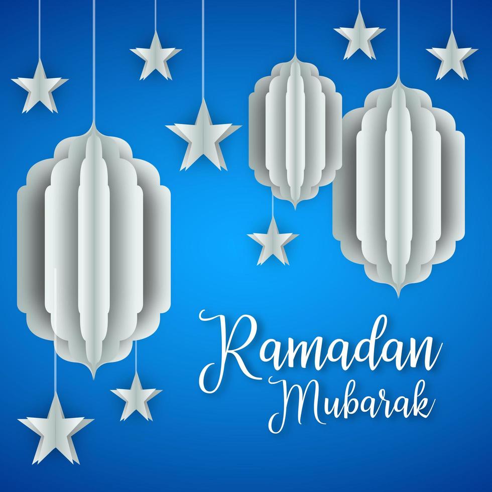 diseño de linternas de papel y estrellas de Ramadán Kareem vector