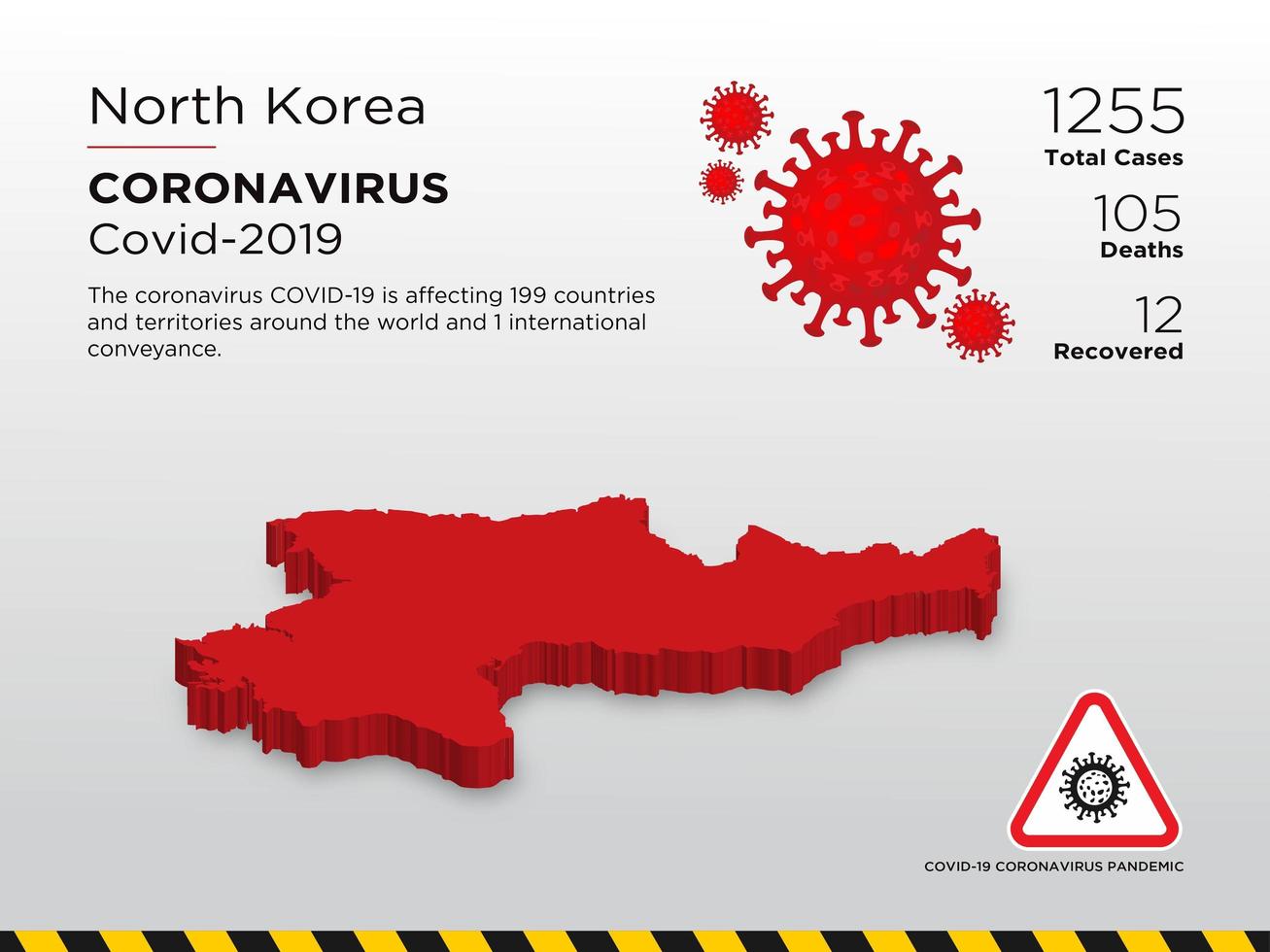 mapa del país afectado por koria del norte de la plantilla de diseño de la enfermedad por coronavirus vector