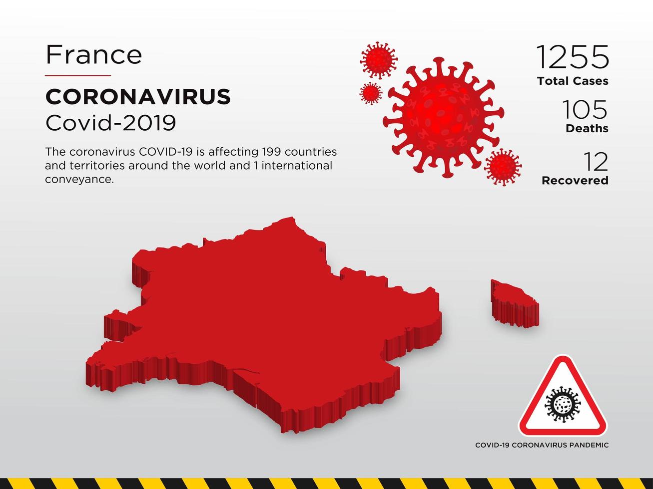 Francia mapa del país afectado por la propagación del coronavirus vector