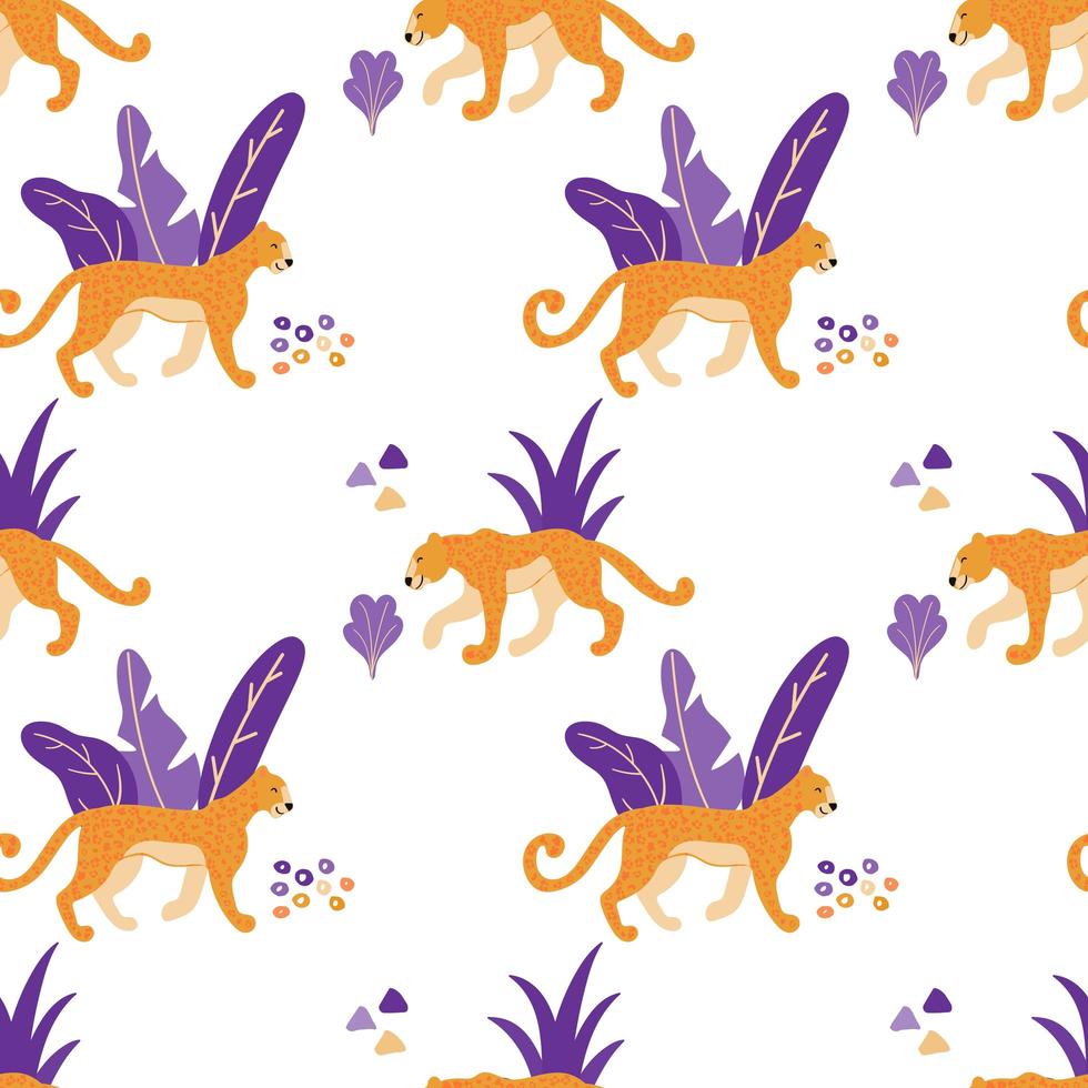 Wild Jaguar Cats Seamless Pattern. vector