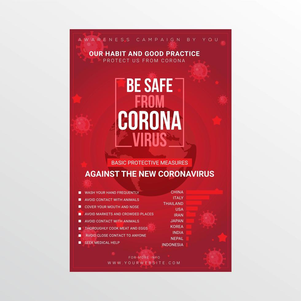 cartel de seguridad de coronavirus con elementos de globo y virus vector