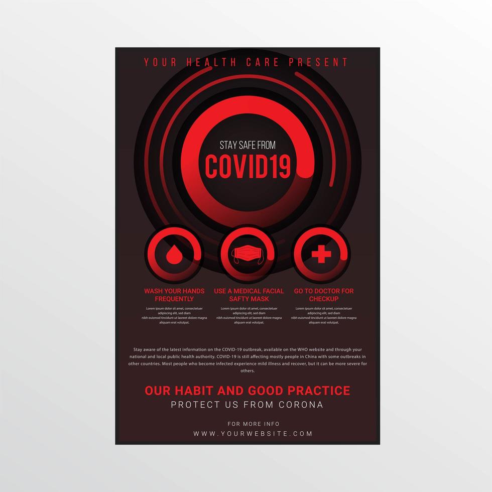 Black and Red COVID-19 Safety Steps Poster vector