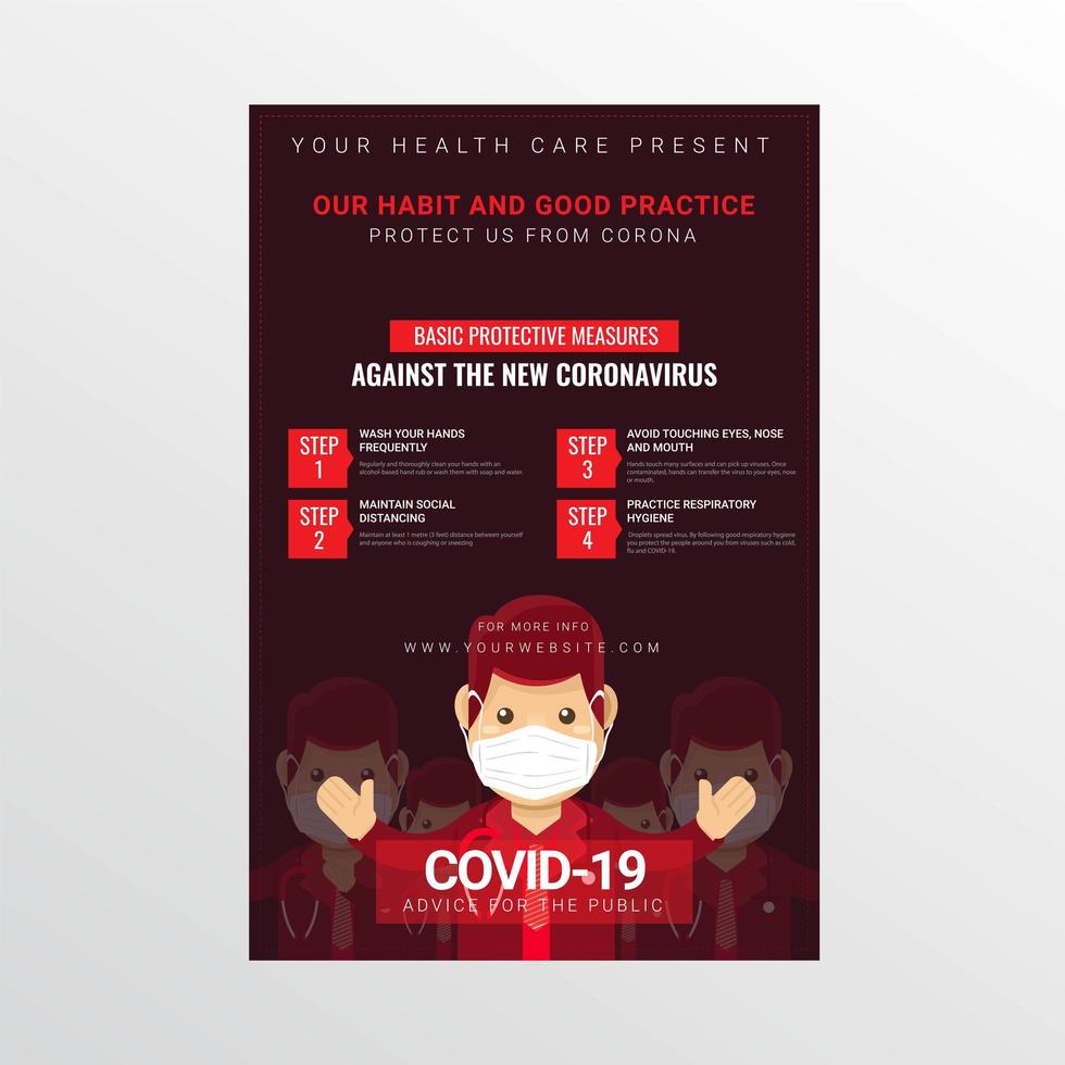 Coronavirus Informative Poster with Man in Mask vector