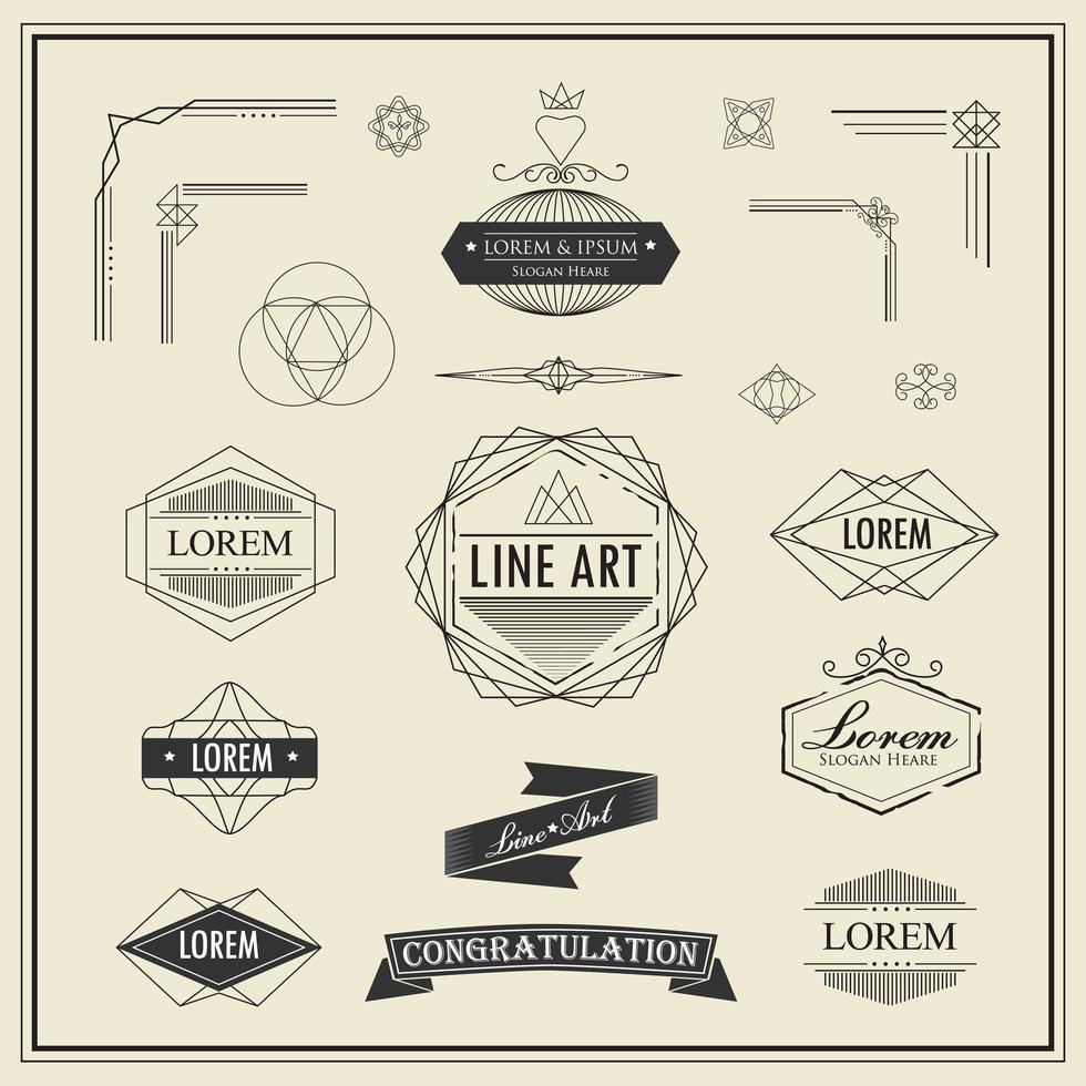 Set of retro vintage line art elements vector