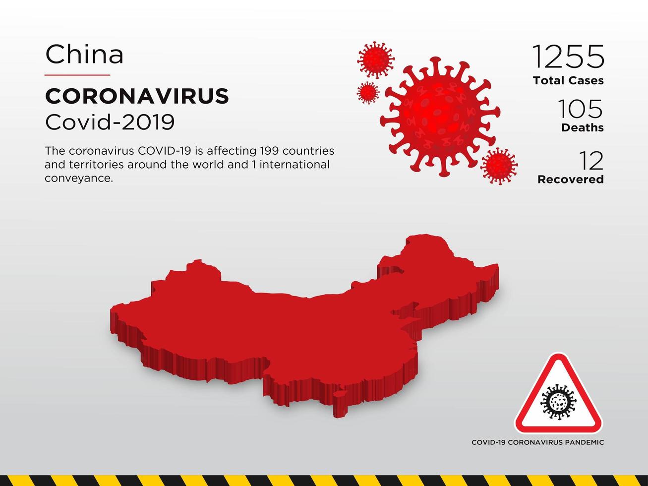 China afectó el mapa del país de la propagación del coronavirus vector