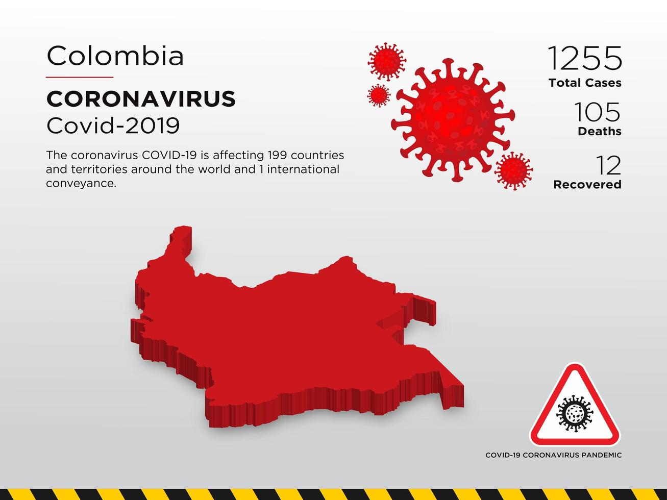 Colombia Affected Country Map of Coronavirus Spread  vector