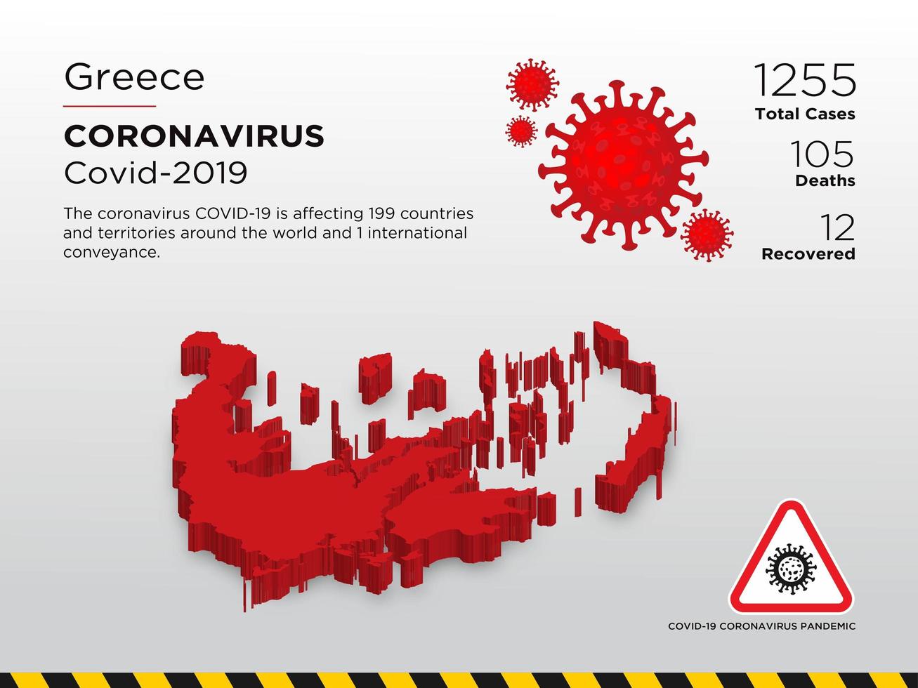 Grecia mapa del país afectado de la propagación del coronavirus vector