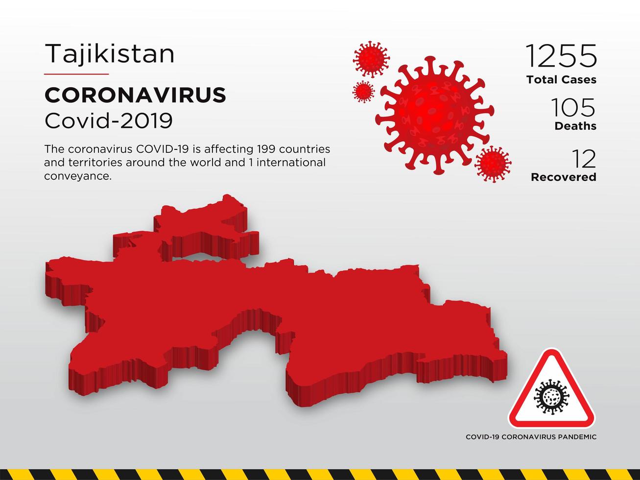 Tajikistan Affected Country Map of Coronavirus Spread  vector