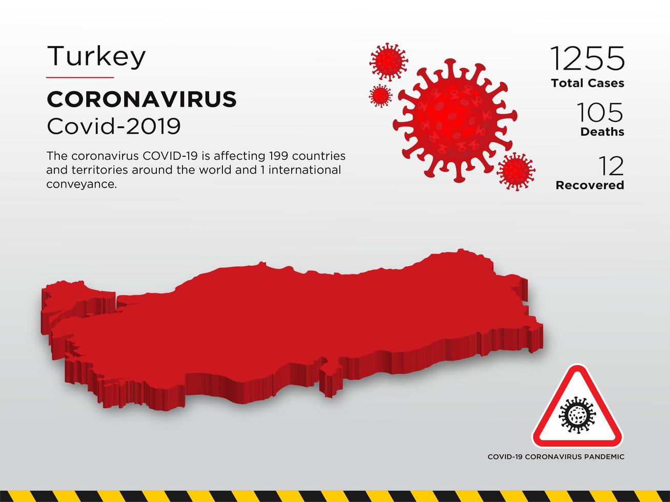 Turkey Affected Country Map of Coronavirus Spread vector