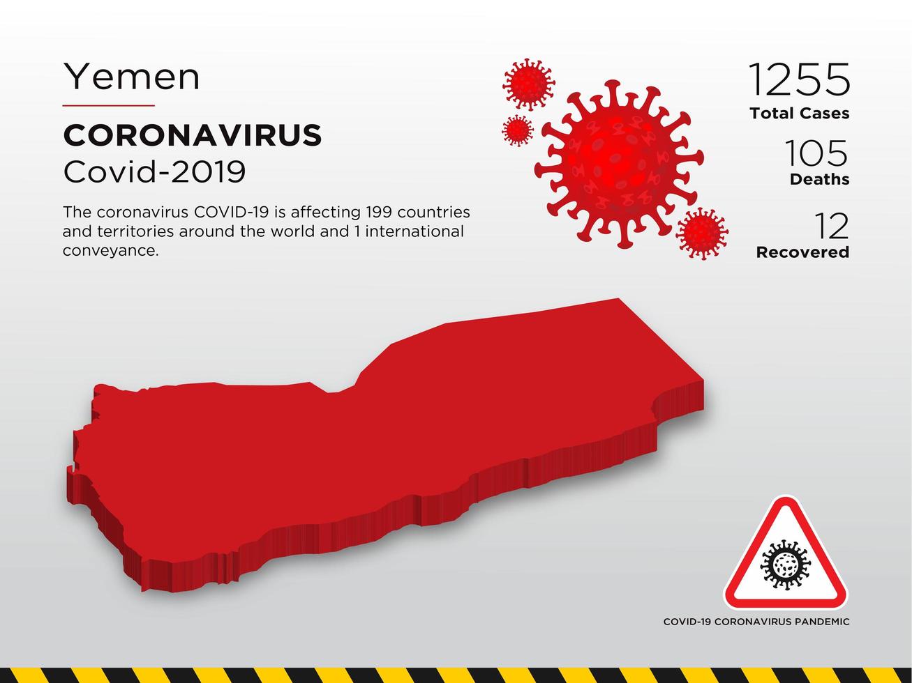 Yemen Affected Country Map of Coronavirus Spread vector