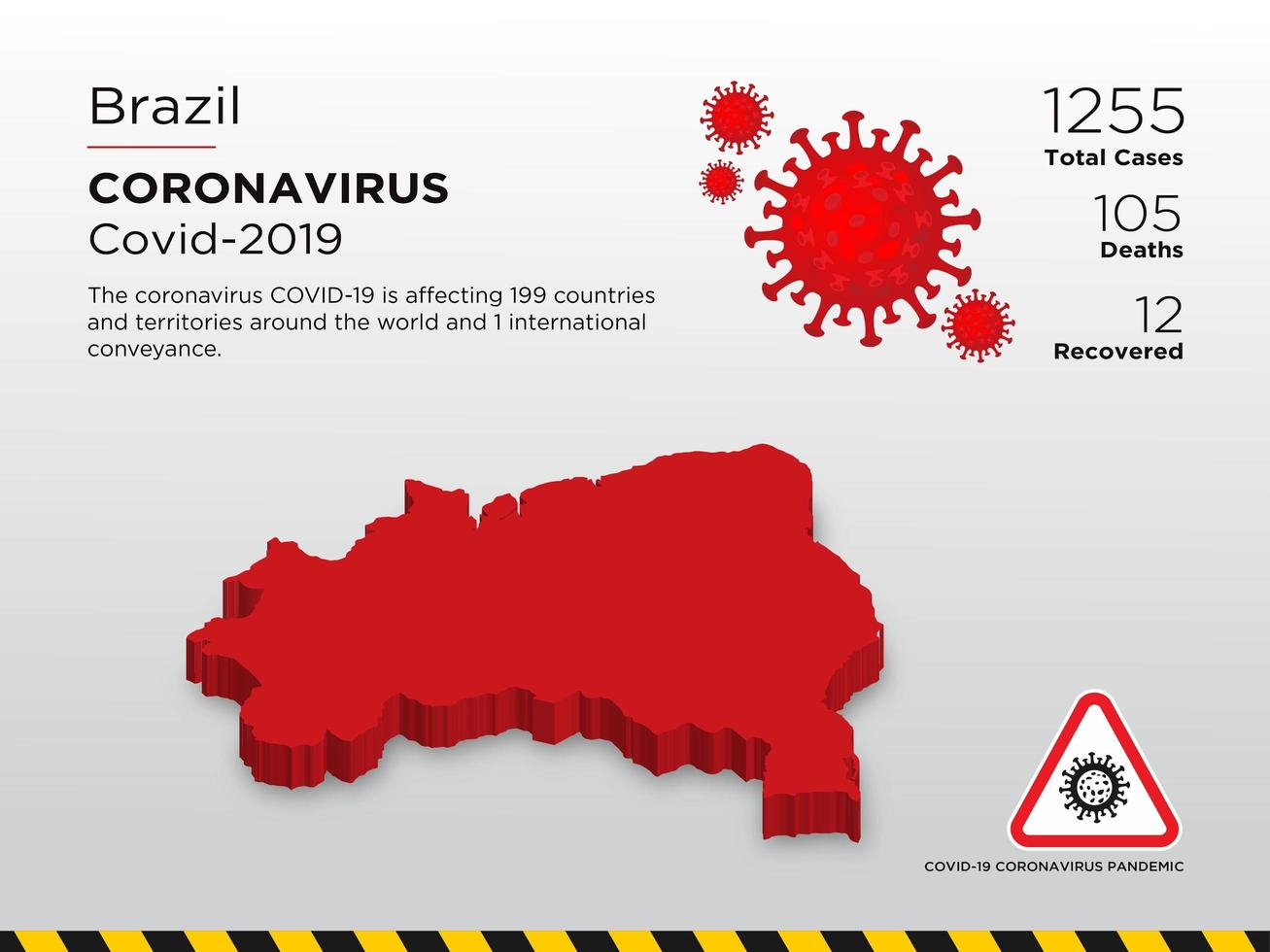 Brazil Affected Country Map of Coronavirus Spread  vector