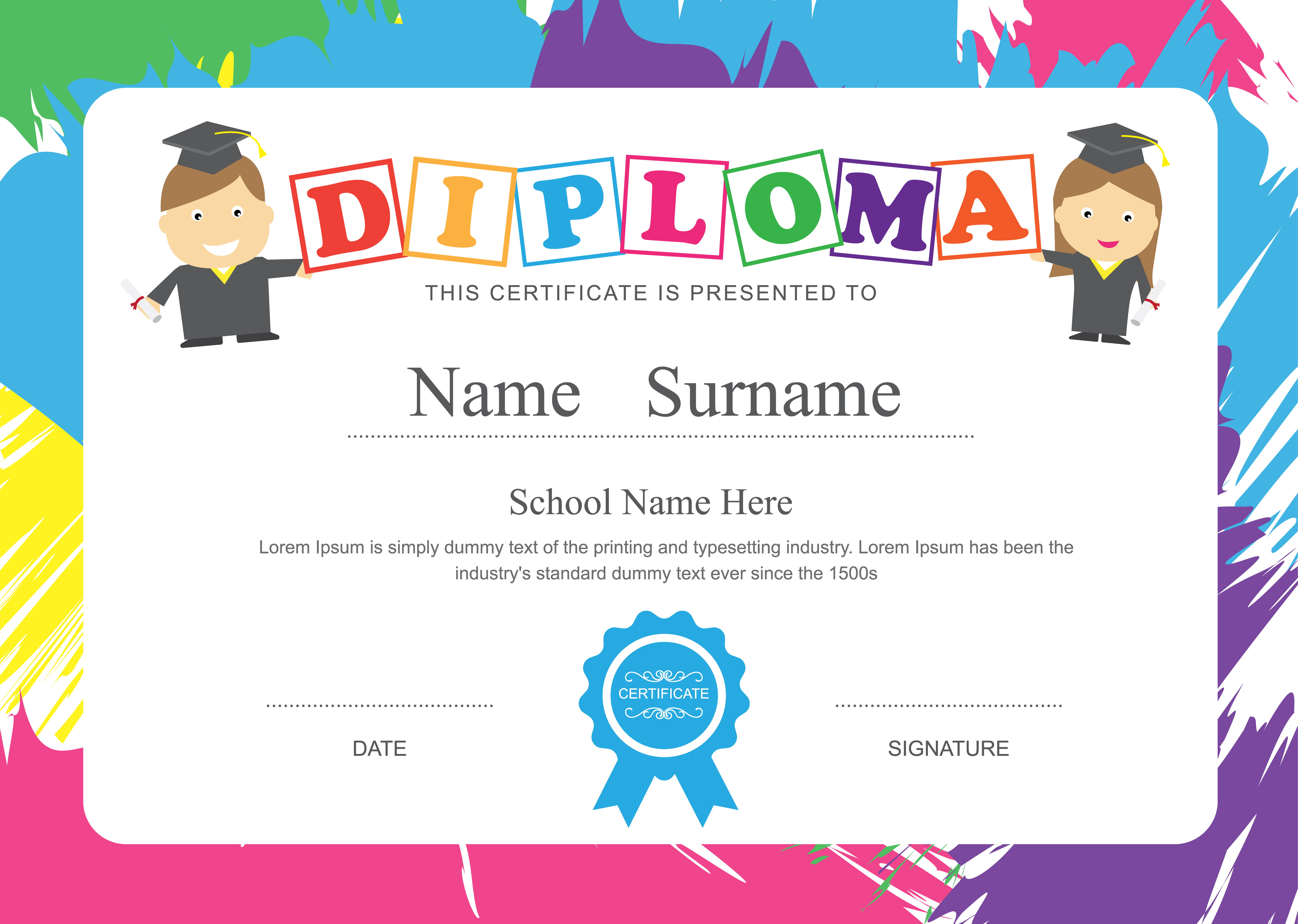 Kids School Diploma with Brush Stroke Frame 955158 Vector Art at Vecteezy