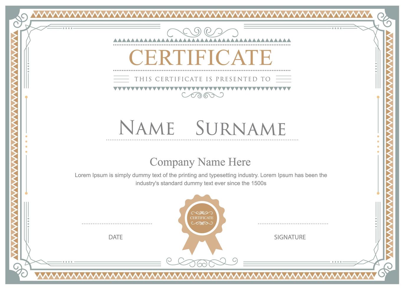 Gold and Gray Ornamental Frame Certificate Template vector