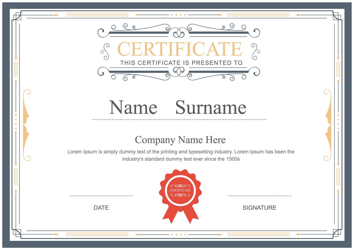 Ornamental Certificate Template with Vintage Frame vector
