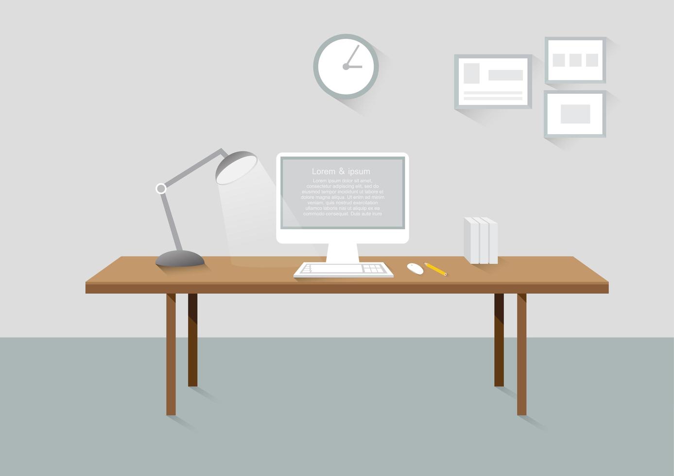 Workplace in Flat Style with Shadows vector