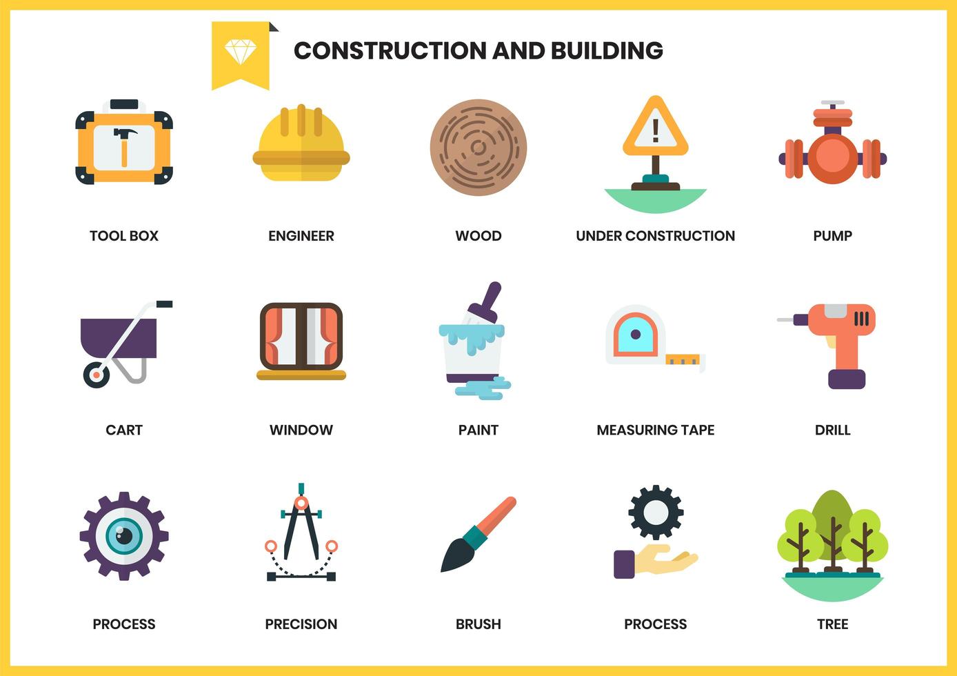 conjunto de 15 cajas de herramientas y otros íconos para construcción vector