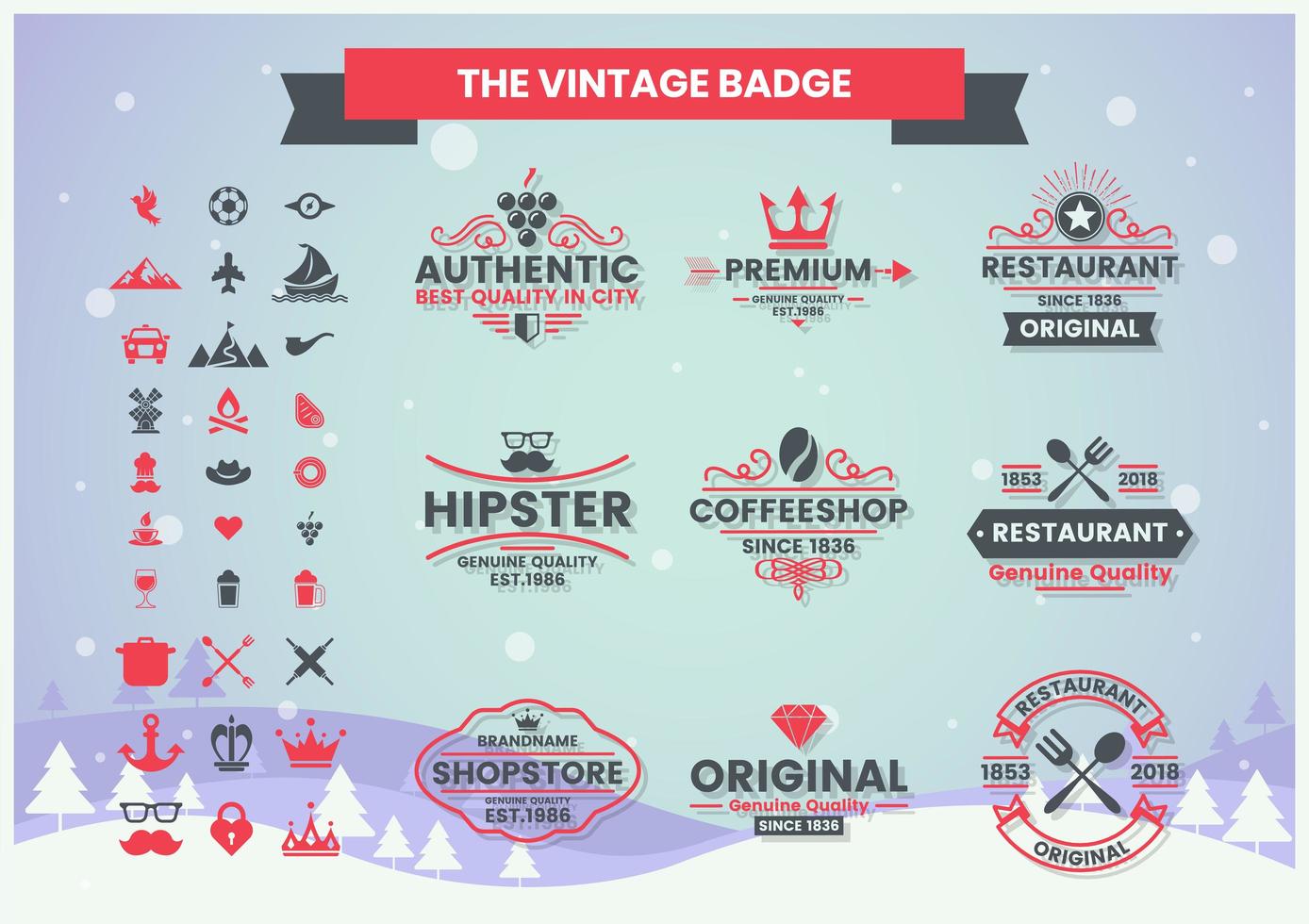 Vintage Quality Badge Set in Red and Gray vector