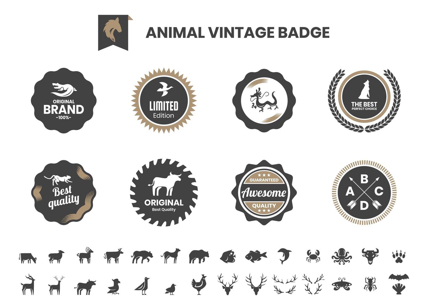 Vintage Badge Set with Alligator and Other Animals vector