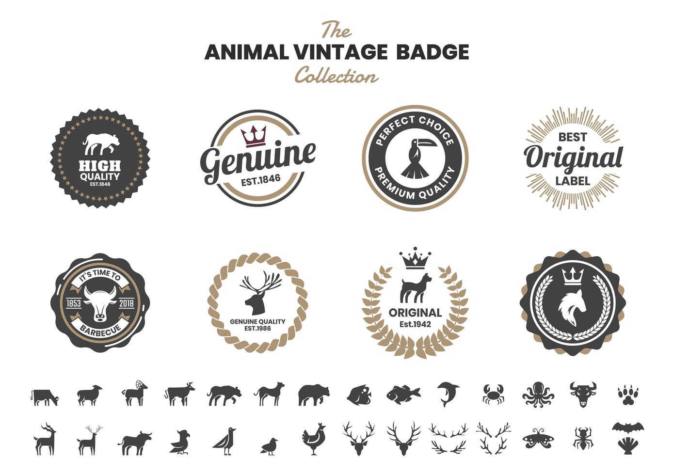 Vintage Badge Set with Bull and Other Animals vector