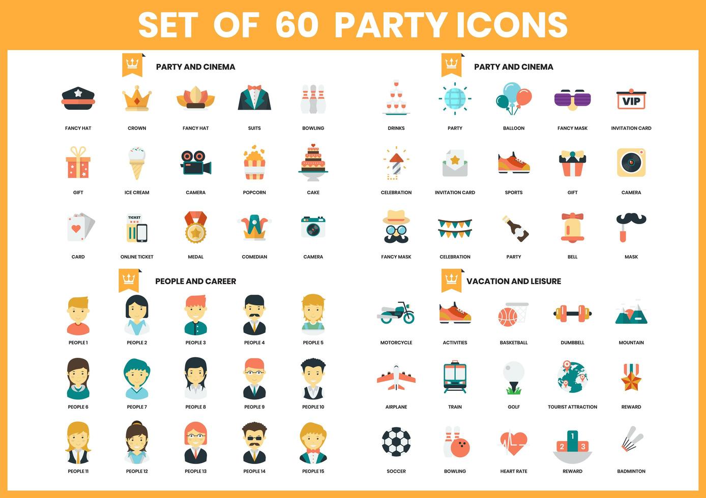 conjunto de 60 iconos de entretenimiento, carrera y ocio vector