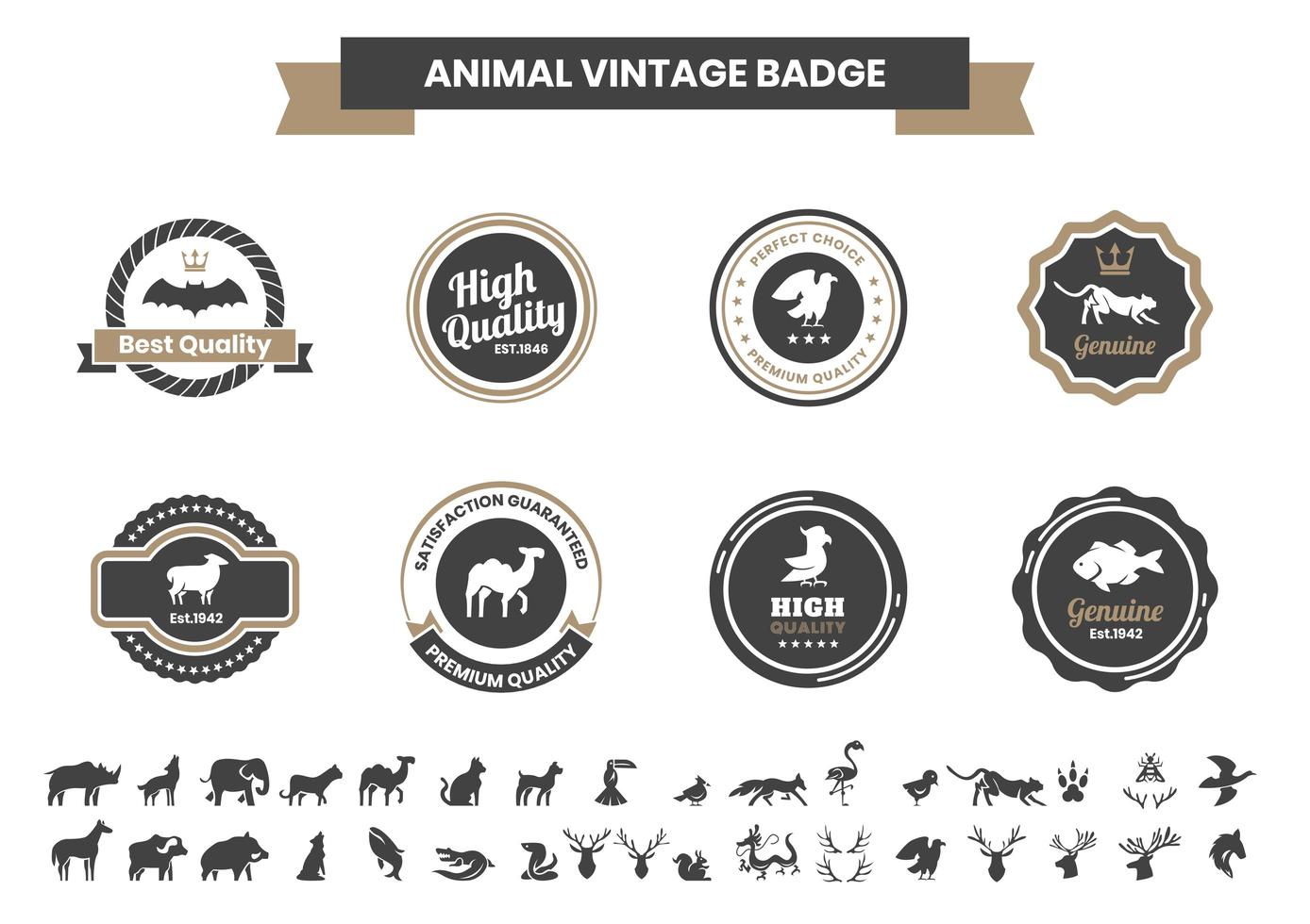 Vintage Badge Set with Bat and Other Animals vector