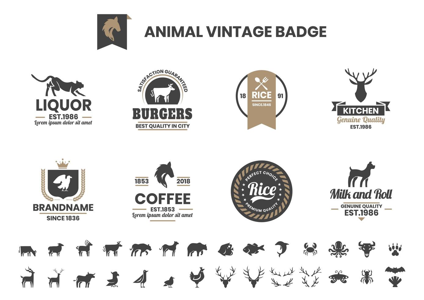 Vintage Badge Set with Dog and Other Animals vector