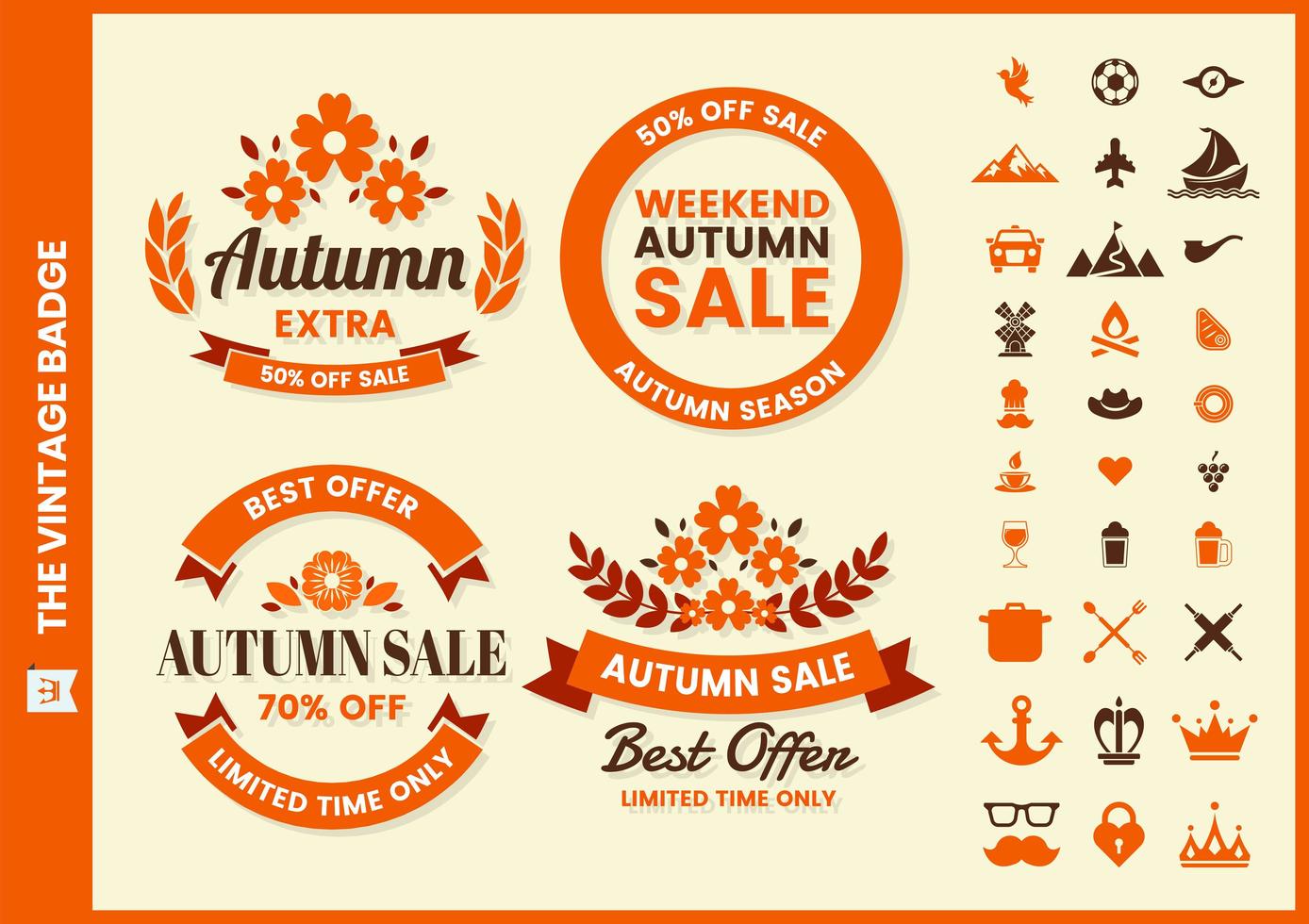 Retro Autumn Sale Circular Badge Set vector