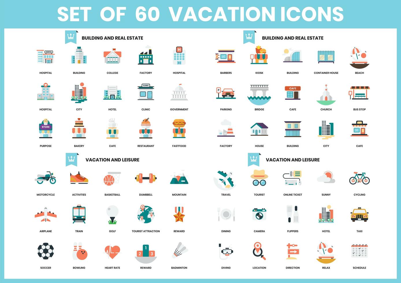 Set of 60 Building and Real Estate Icons vector