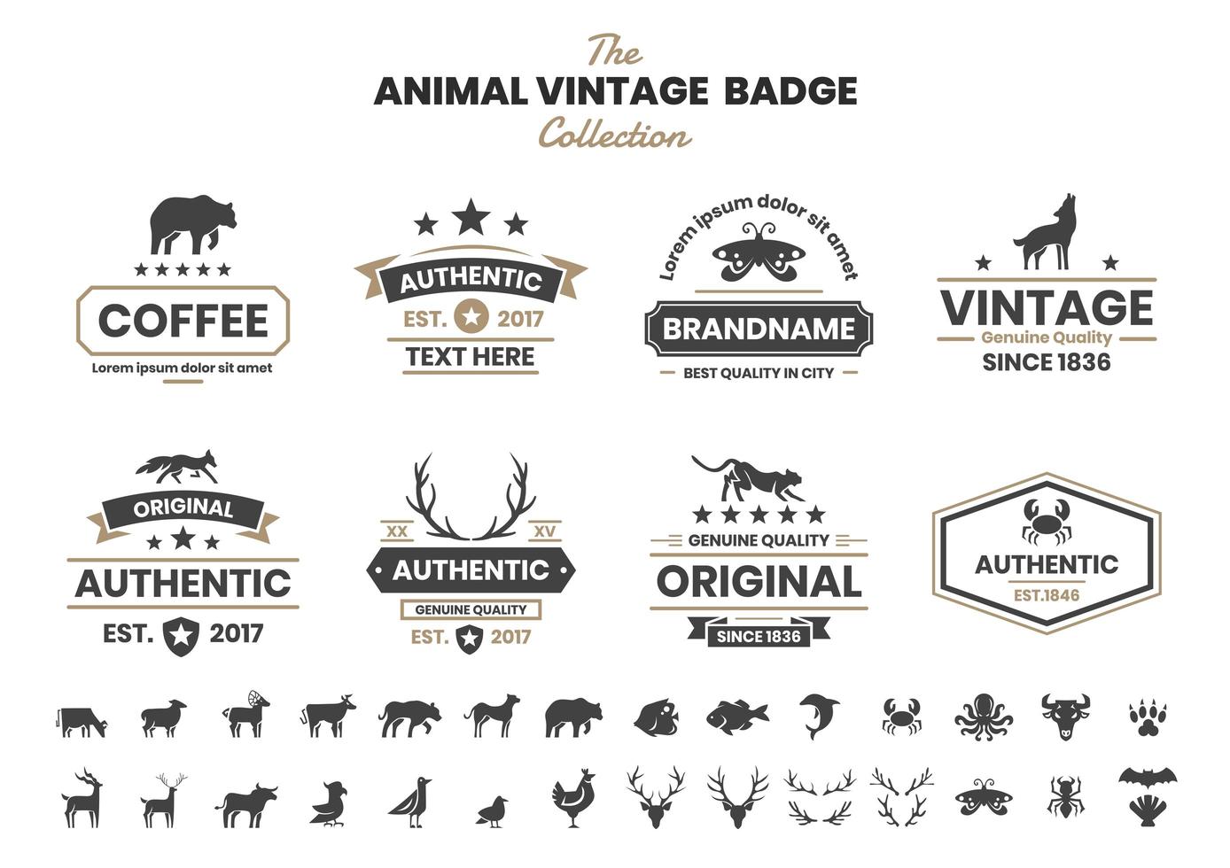 Vintage Badge Set with Bear and Other Animals vector