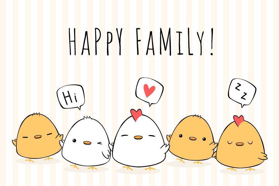 Chicken Family Speech Bubble Cartoon Doodle vector