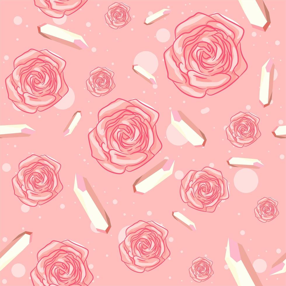Roses and Gemstones Pink Seamless Pattern vector