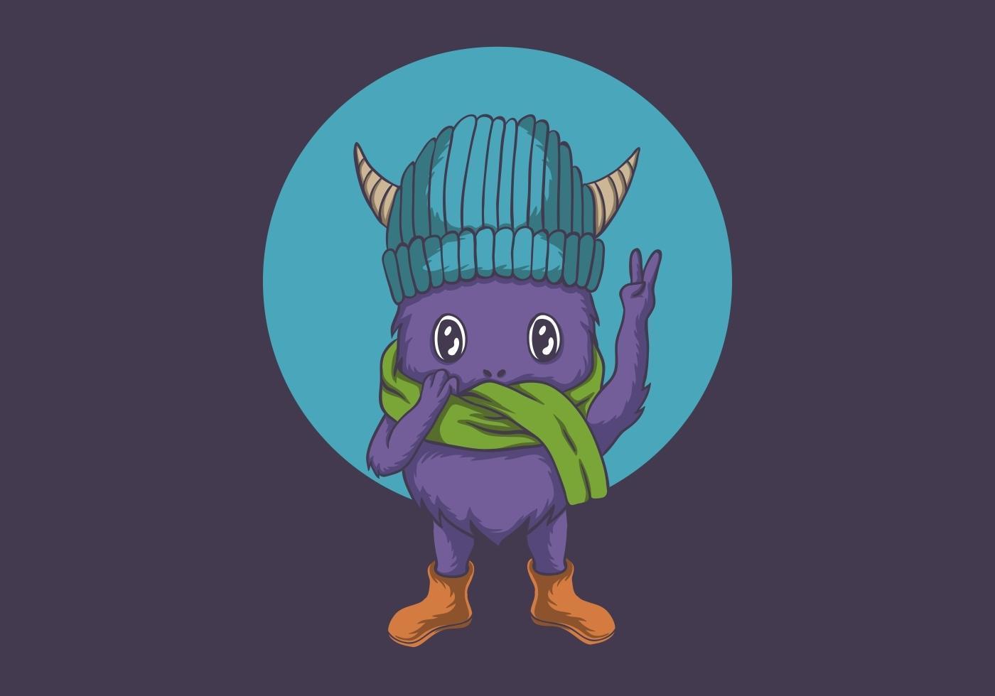 Monstruo morado dando ilustración de signo de paz vector