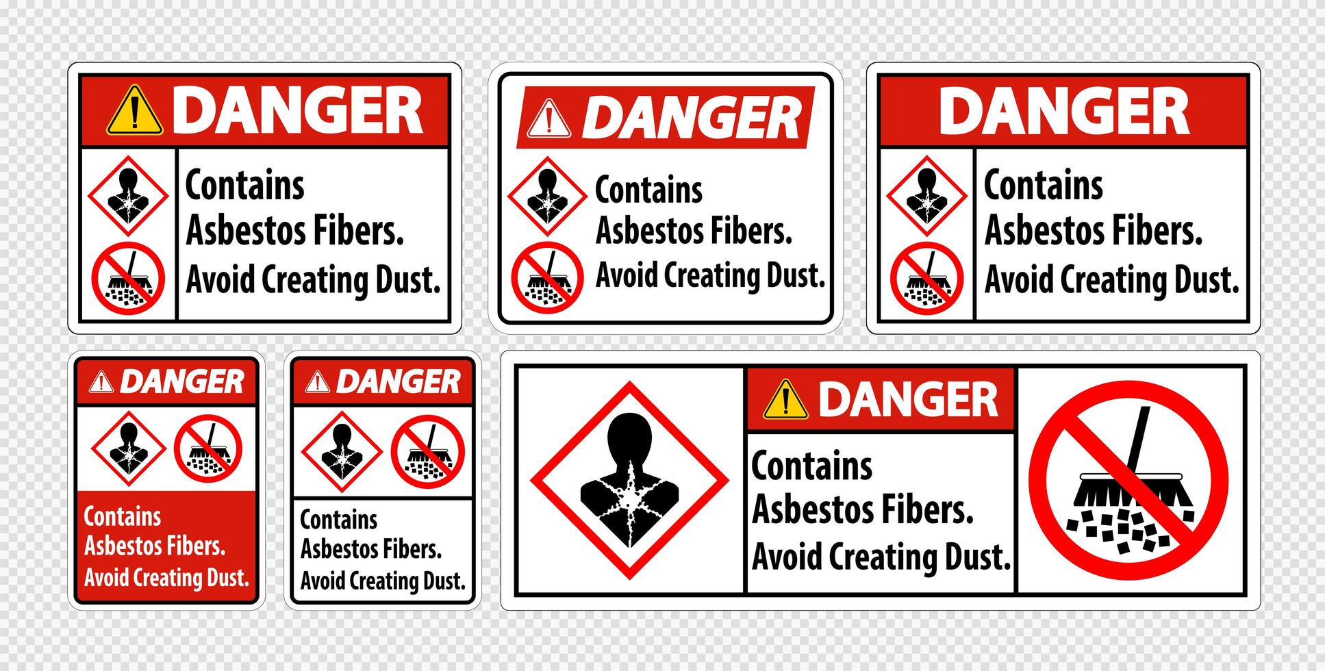 conjunto de señal de advertencia de amianto vector