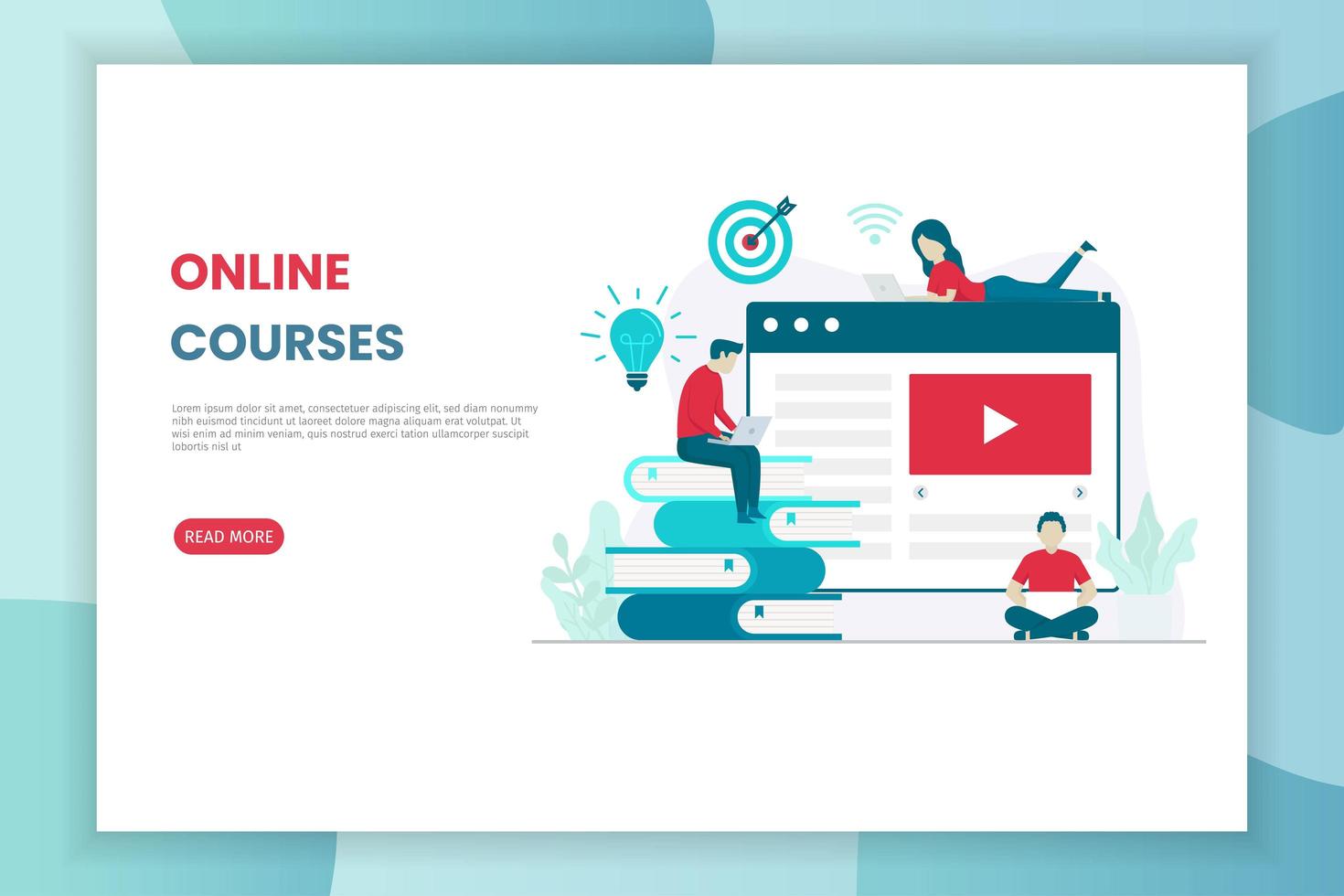 Flat design online courses landing page vector