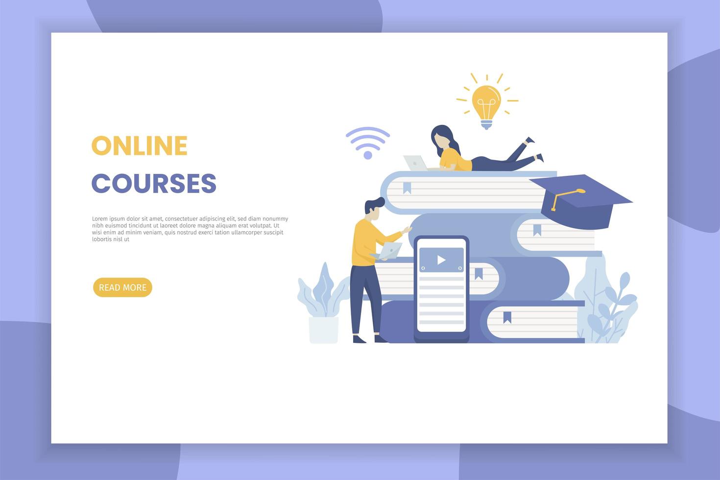 Online courses landing page for website vector