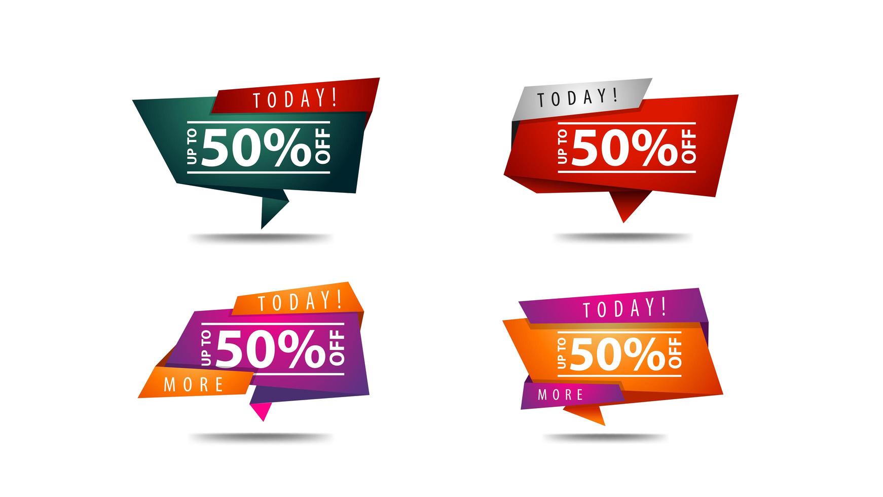 Set of geometric discount banners in bright colors vector