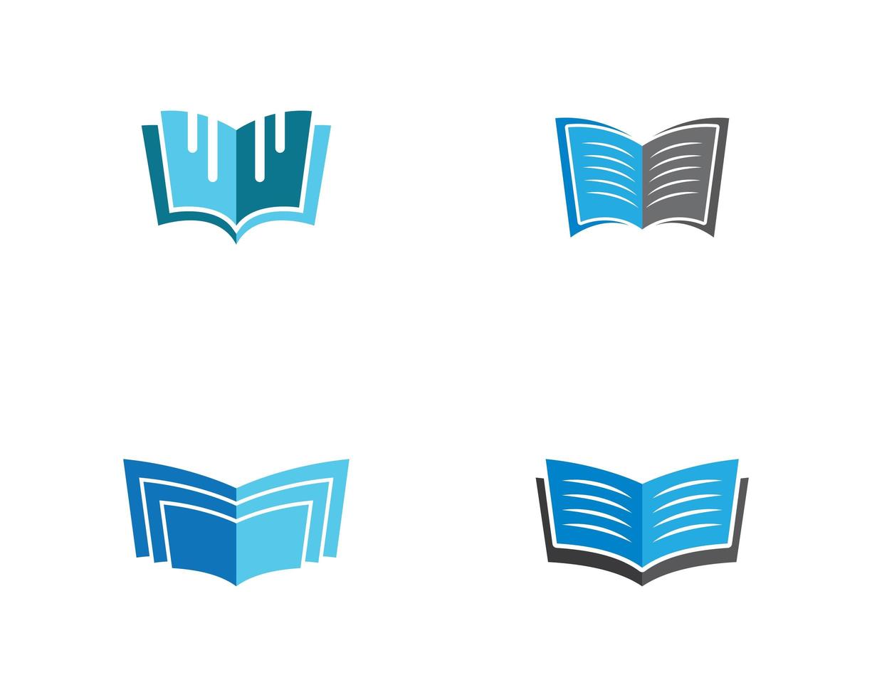 Blue open book logo set vector