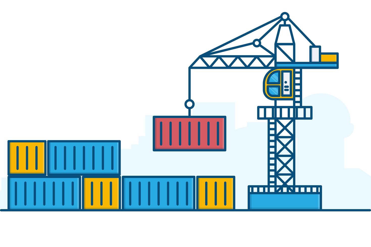 Colorful Line Art Crane and Container vector