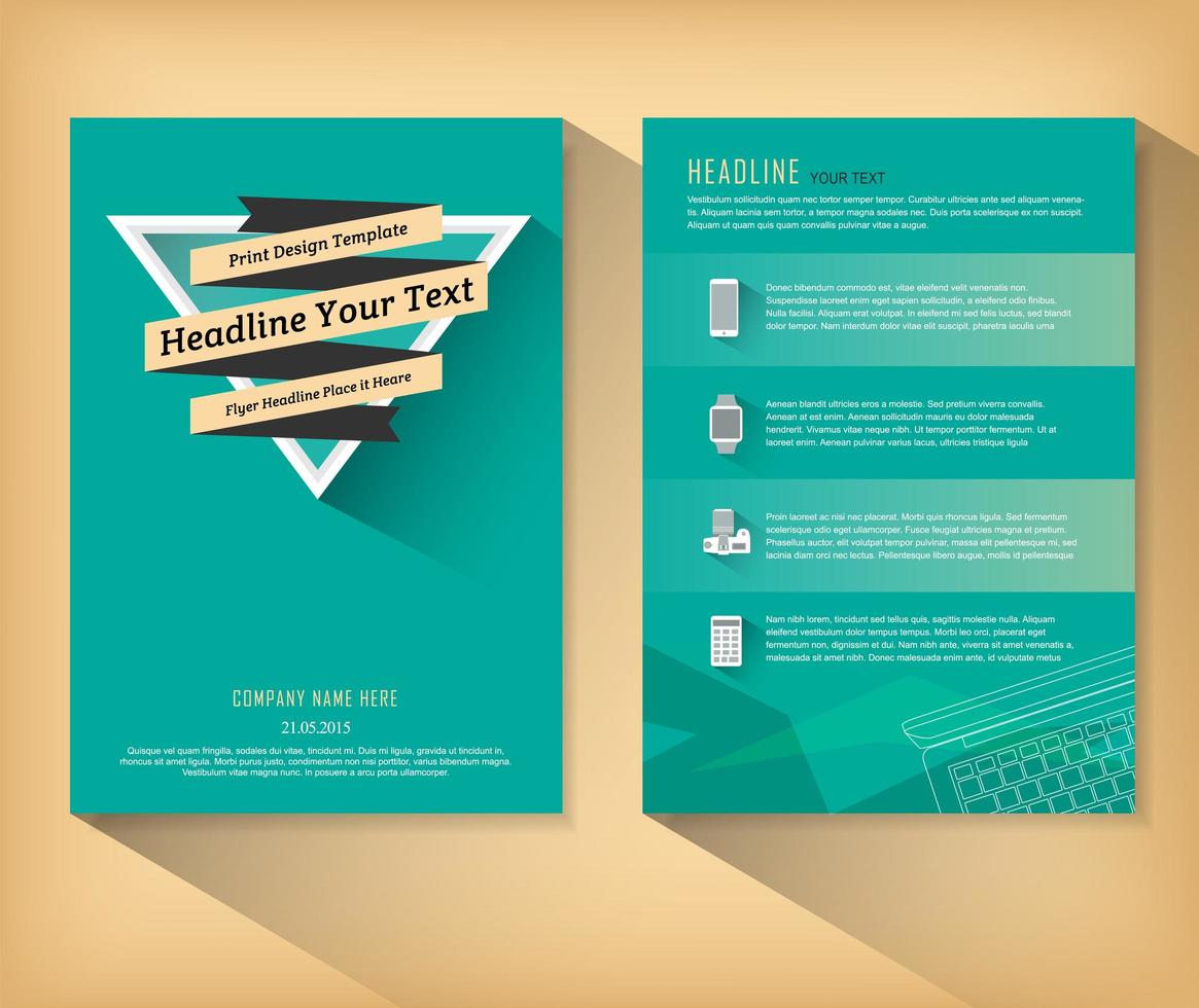 Green Retro Brochure with Banner Over Triangle vector