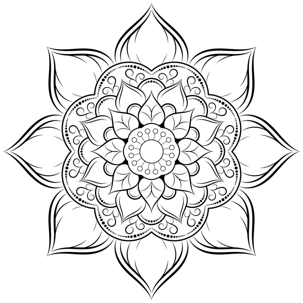 mandala de flores en contorno negro vector