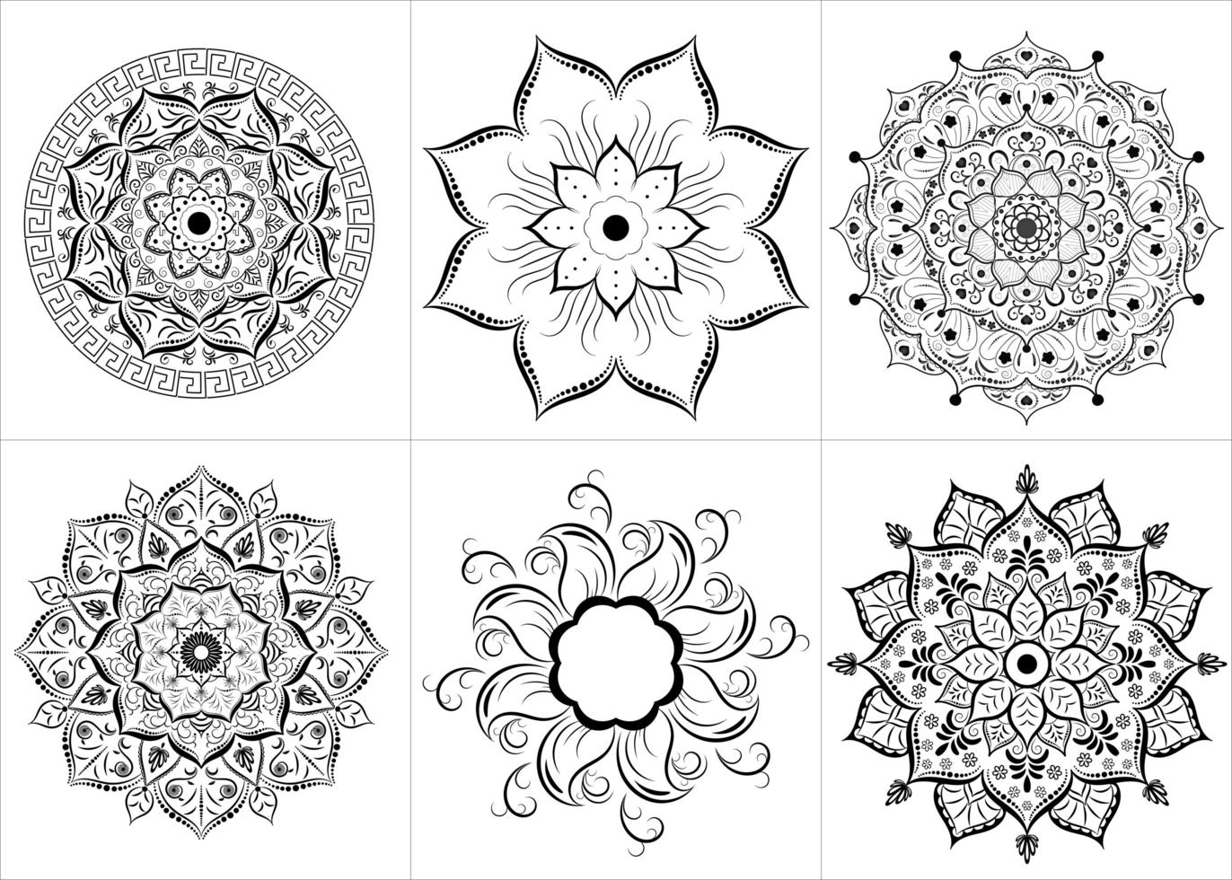 conjunto de mandala de flor de contorno negro vector